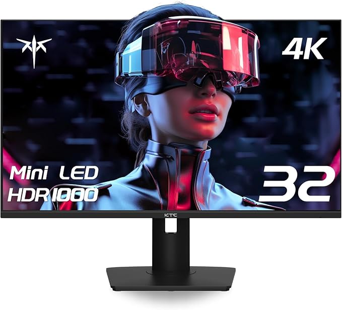 KTC 32 Inch 4K Mini LED Monitor, Fast IPS, HDR1000 144Hz 1ms MPRT Gaming Monitor,Type-C 45W, HDMI/DP/USB,RGB Light, Swivel/Height/Pivot/Tilt Adjust, VESA, Computer Monitor for Gaming & Designer