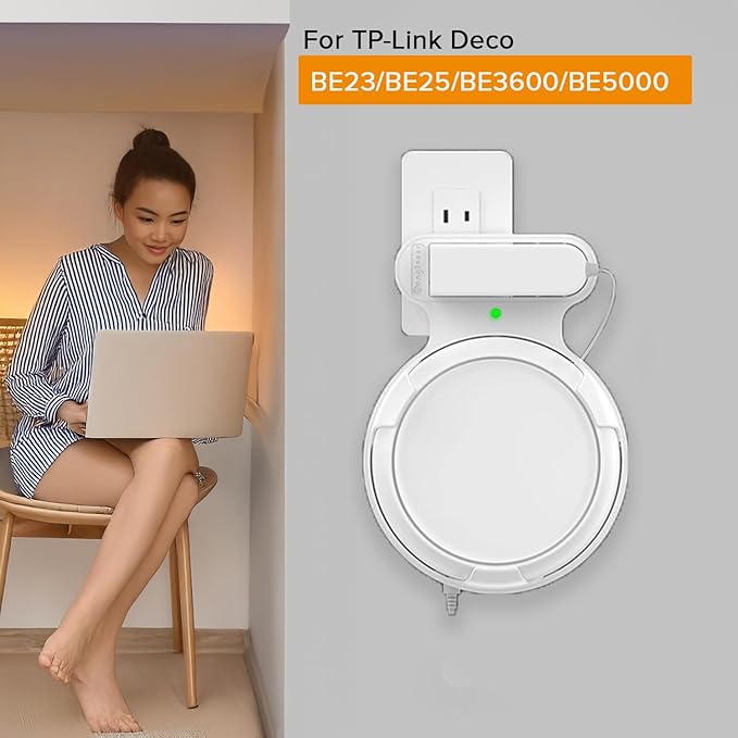 Wall Mount Bracket for TP-Link Deco BE23/BE25/BE3600/BE5000 Mesh WiFi 7 System Network and Power Cord Management Space-Saving TP-Link WiFi 7 Router Wall Mount Bracket (White-1Pack,White)