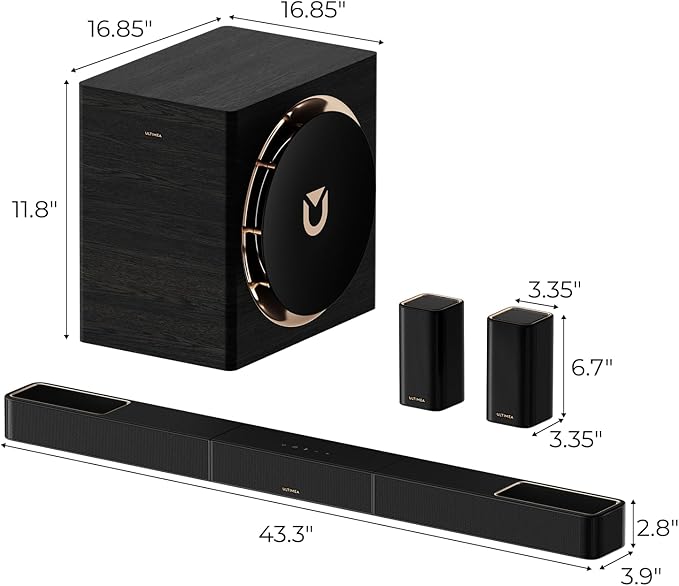 ULTIMEA Skywave X70 7.1.4ch Professional Wireless Surround Sound System for TV w/Dolby Atmos, 980W Sound Bar with 10" Wireless Subwoofer, 20Hz Low Frequency, GaN Amplifier, 4K HDR Pass-Through