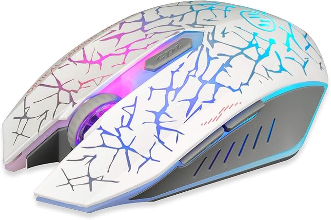 VEGCOO C12 Wireless Gaming Mouse,Rechargeable Mice Silent Click Cordless Mouse with 6 Buttons PC Gaming Mice Advanced Technology with 2.4GHZ Up to 2400DPI for PC Laptop (White)