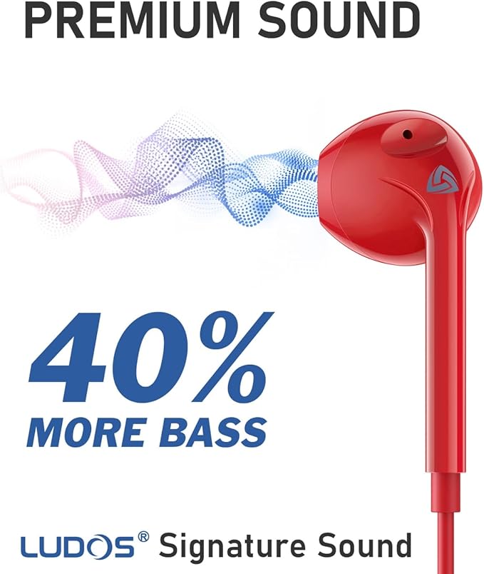LUDOS Zenith USB C Headphones for iPhone 17 16 15 Pro Max Plus Air iPad Pro Air, 2 Years Warranty, USB-C Earbuds for Samsung Galaxy S24 S23 Ultra S22 S21 S20 A55 A54 A53, USB Type C Earphones - Red