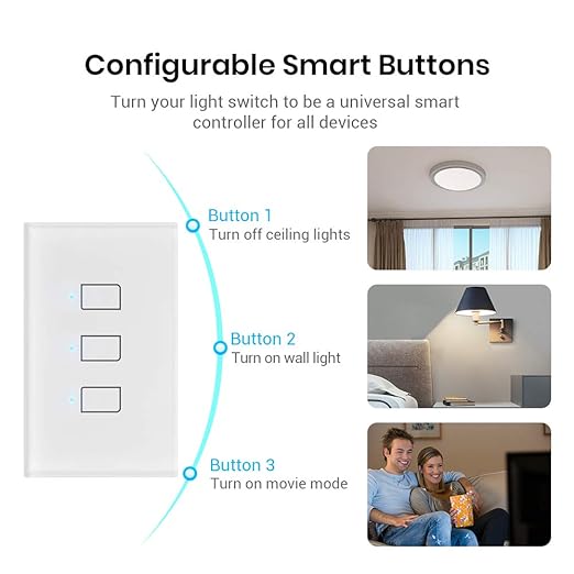 BroadLink Smart Light Switch, No Neutral Wire Required, Single Pole with App and Voice Control, 3-Gang Touch Timer Switch, Compatible with Alexa, Google Assistant, IFTTT, Siri Shortcuts, Hub Included