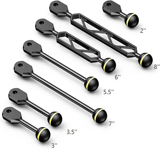 Seafrogs 1" Ball to YS Head Clip Arm, 2.75"/7cm Aluminum Alloy Adapter Arm for Underwater Photography Lighting System, Connector for Diving Strobe/Video Light(AM-3)