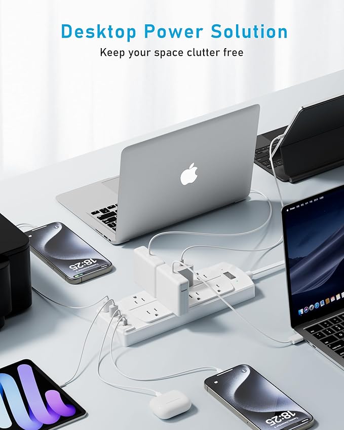 2 Prong Power Strip, Yozisital 2 Prong to 3 Prong Outlet Adapter, 5FT Flat Plug Extension Cord with 8 Outlets 4 USB Ports(2 USB C), Wall Mountable Surge Protector, Ideal for Non-Grounded Outlets