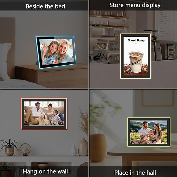 32GB FRAMEO 10.1 Inch WiFi Digital Photo Frame with Neon Light, 1280x800 HD IPS LCD Touch Screen, Auto-Rotate, 32GB Storage, Support USB Drive/SD Card Extend Storage, Share Moments via Frameo App