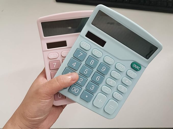 YOUHO Office Desk Calculator, 12-bit Solar Battery Dual Power Standard Function Electronic Calculator with Large LCD Display (1PACK,Blue)