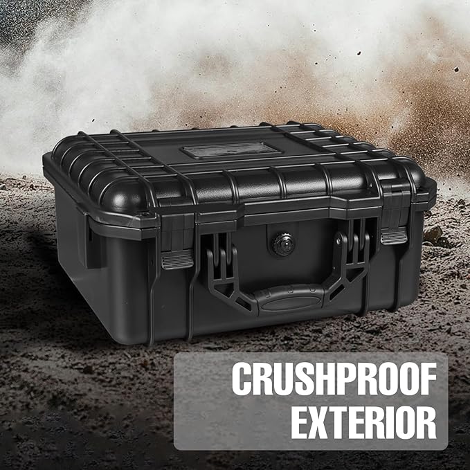 Hard Case, 14x 11.5x 6.5 Inch Portable Weather Waterproof Protective Camera Case with Customizable Foam, Fit Use of Drones, Camera, Equipments,Black