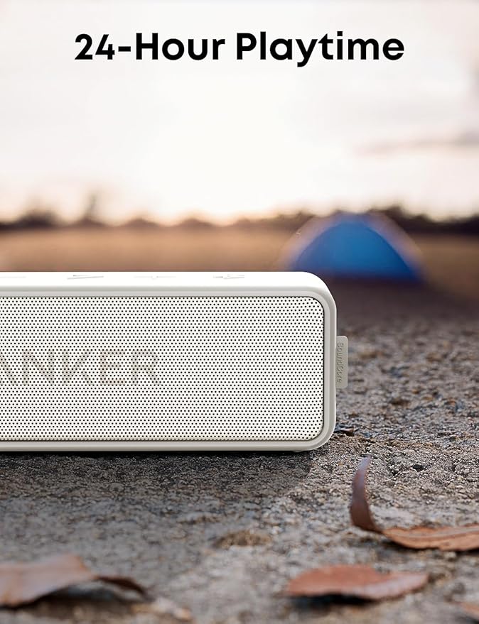 Soundcore Anker 2, 12W Dual-Driver, Portable Bluetooth Speakers for Daily Use, and Wireless, 24-Hour Playtime, IPX7 Water Resistant, Built in Mic, 66 ft Bluetooth Range- White