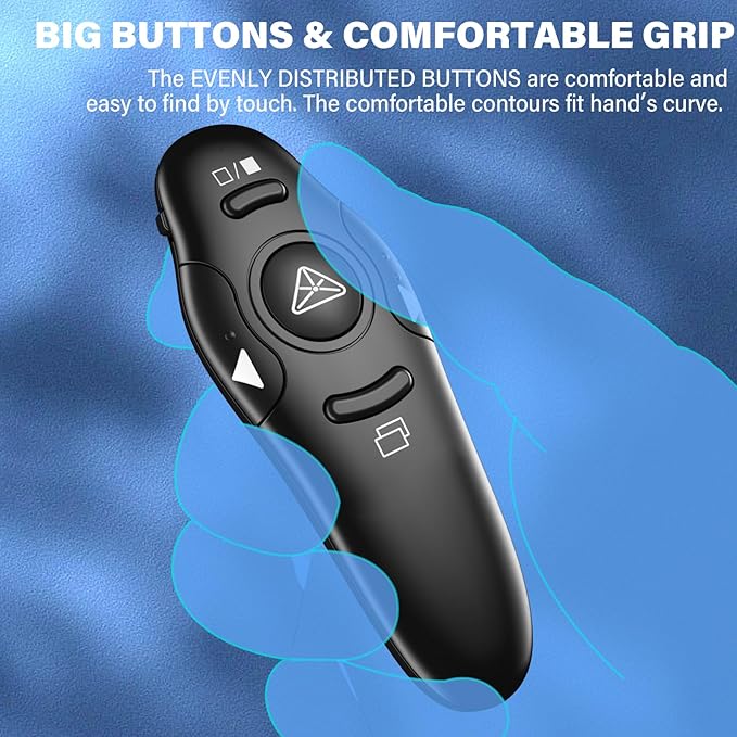 2-in-1 USB Type C Presentation Clicker Wireless Presenter Remote with Laser Pointer, RF 2.4GHz USB C PowerPoint Clicker Slide Advancer for Computer/Mac/Laptop