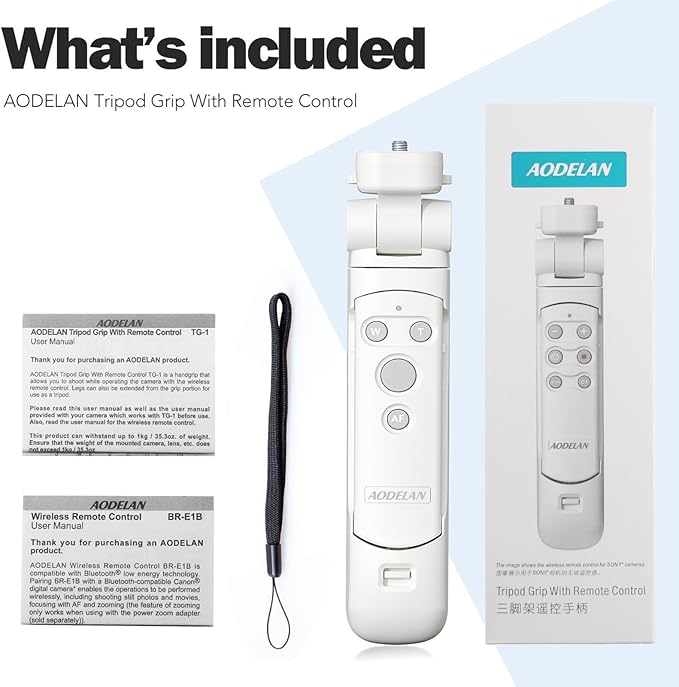 Wireless Camera Remote Control Shooting Grip and Tripod (White) with Shutter Release for Canon EOS Rebel SL3, T7i, T8i, 90D, M50, EOS R, RP, R5, R6, R6 II, PowerShot SX70 HS, G7 X III, G5 X II, M6 II