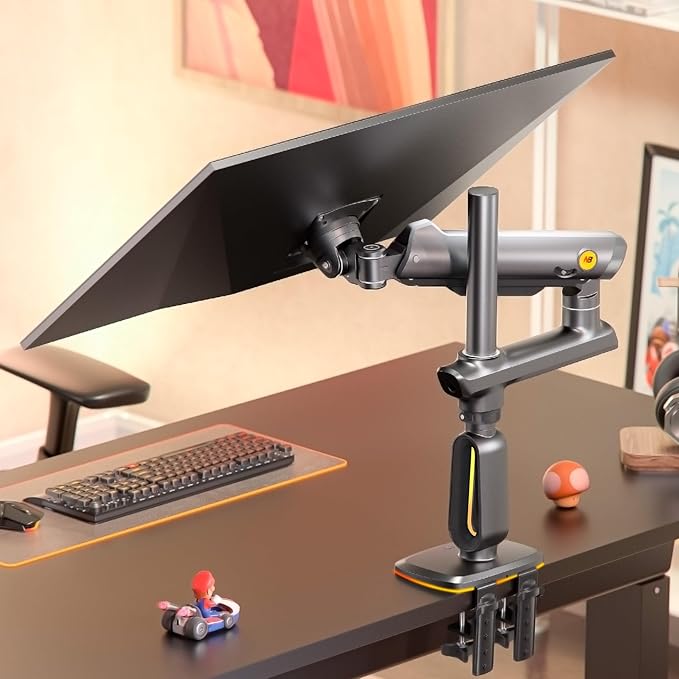 NB Extra Height Gaming Monitor Arm for 32 to 60 Inches Screen, Load up to 20 kg, VESA 75/100, RGB-Light, Heavy Duty, Multi Angle Adjustable, Premium Aluminum, Long Arm Extension Grey Black