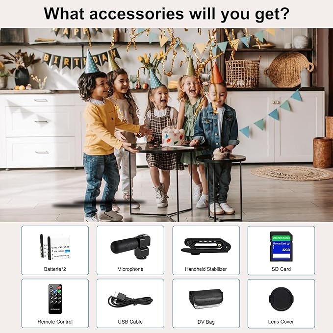 Camcorder Video Camera 4K HD 80MP Vlogging Camera for YouTube IR Night Vision Camera 18X Digital Zoom 3.0 IPS Screen Video Recorder with 32GB SD Card, 2 Batteries, Remote Control, and Stabilizer