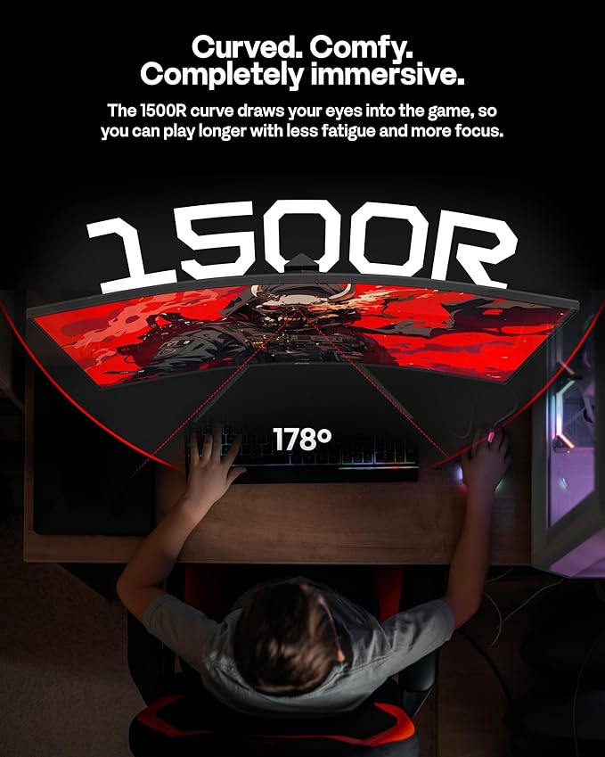 Pixio PXC328 32 inch 180Hz Refresh Rate QHD 1440p Resolution 1500R Curved Fast VA Panel 1ms GTG Response Time Adaptive Sync HDR Curved Gaming Monitor