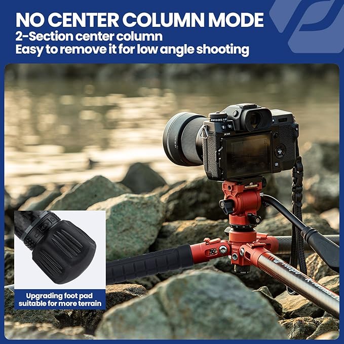 Fotopro Carbon Fiber Travel Tripod 2.2lbs Ultralight 64 Inch Portable Compact Travel Video Tripod for Camera DSLR Load up to 22lb X-Aircross 3 Lite Video Orange