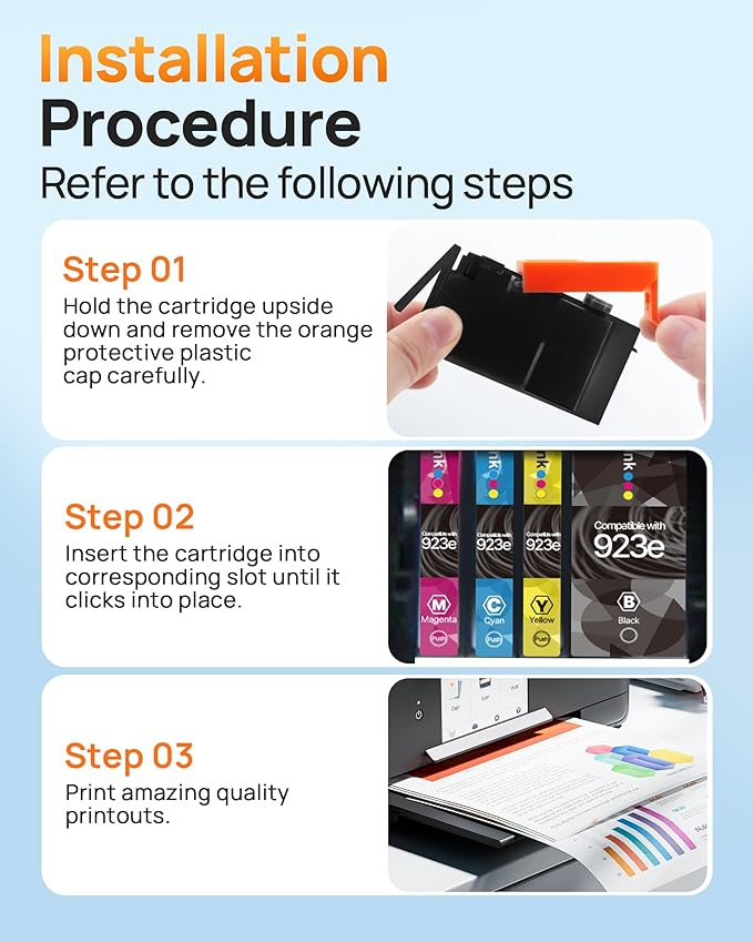 E-Z Ink 923XL 923e 923 Ink cartridges Replacement for hp 923xl Ink cartridges Combo Pack for hp officejet pro 8130e 8125e 8135e 8138e 8139e 8122e Printers(4 Pack Black and Color Combo Pack with Chip)