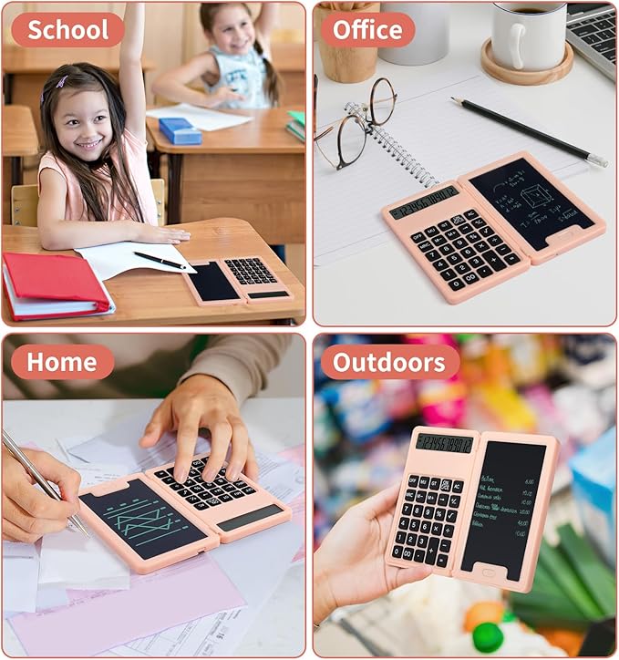 Desk Portable Basic Calculator with Notepad and Stylus, 12 Digit Large Display Multi-Function for Office, School, Home & Basic Financial (Pink)