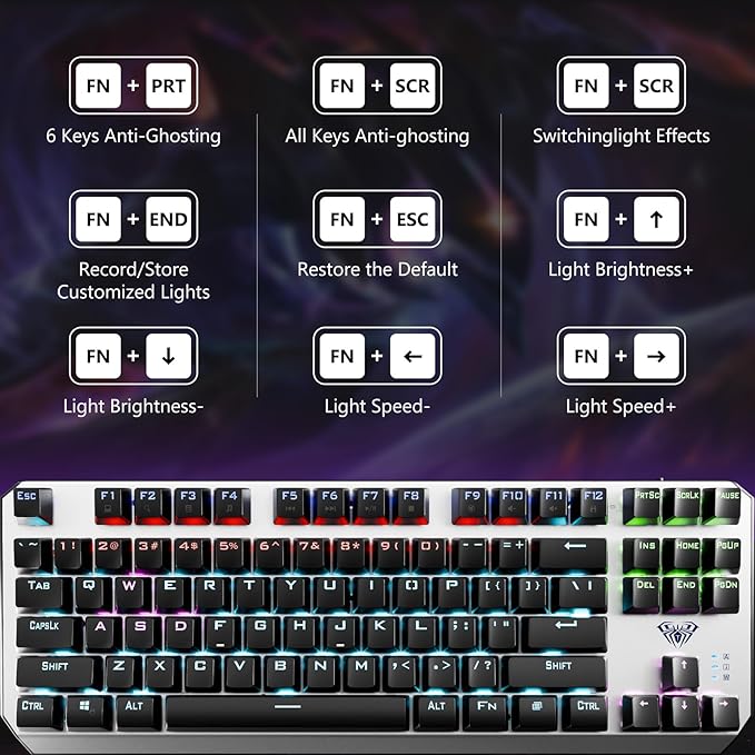 AULA Keyboard, TKL Mechanical Gaming Keyboard with RGB Backlit, All-Metal Panel, N-Key Anti-Ghosting USB-C Wired Keyboards Red Switches with Programmable Keys for MAC Xbox PC Gamer, 87 Keys
