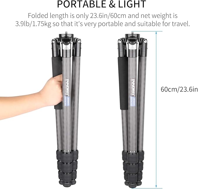INNOREL ST324CT/ST324CF Carbon Fiber Tripod Max Height 160cm Max Load 30kg Max Tube Dia 32mm Professional Birdwatching Heavy Duty Camera Stand (Rotate Lock)