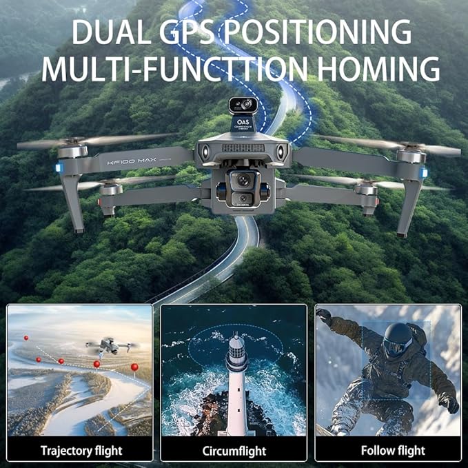 X-Verse KF100MAX Drones with Camera for Adults 4K EIS, RC Screen, 6KM RC Distance, 3-Axis Gimbal, Professional Drone with Obstacle Avoidance, Digital GPS Transmission Quadcopter, 3 Batteries for 150min Max Flight Time