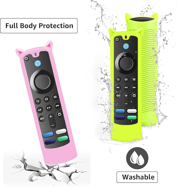 2 Pack Silicone Remote Cover Case Glow in The Dark, Anti-Slip Silicone Protective Case with Lanyard Yellow & Pink
