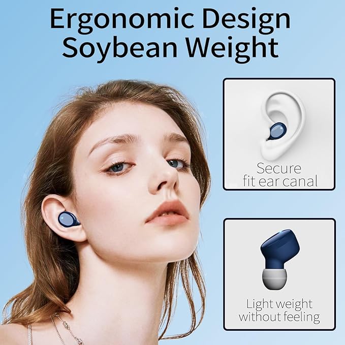 Wireless Earbuds in-Ear Headphones Bluetooth 5.3 with Built-in Mics Deep Bass Clear Call Ultralight Headsets Up to 60H Play Time for Studying Workout Gaming Blue