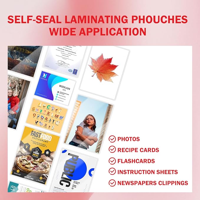 25 Pack Self-Sealing Laminating Pouches 4x6 Inch,10 Mil Self Adhesive Lamination Pouches,Waterproof Photo No Heat Laminating Sheets No Laminator Machine Need