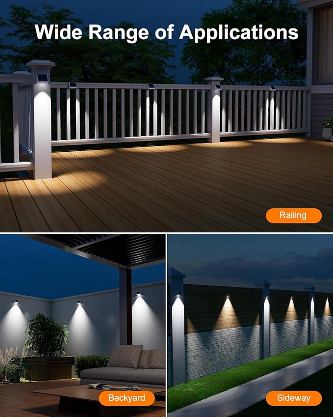 12 Pack Decorative Solar Powered Fence Lights Outdoor Waterproof with Cool White LED Spot Lens, for Outside Wall, Deck, Patio, Yard, Rail, Designed for Enhanced Security, Easy Install(White Shell)