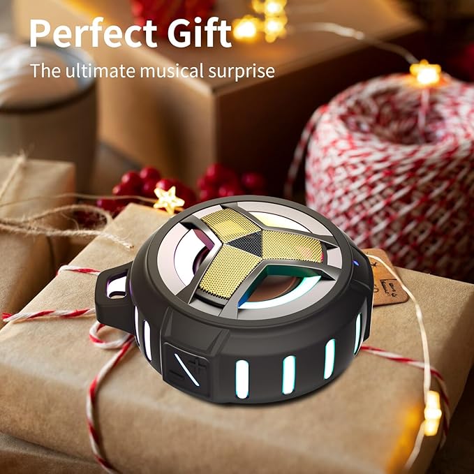 EBODA Waterproof Bluetooth Speaker, Shower Wireless Speaker, IP67 Waterproof, LED Light, Floating, Portable Speakers for Travel, Pool, Beach, Kayak, Gifts for Men-Black Golden Special Edition