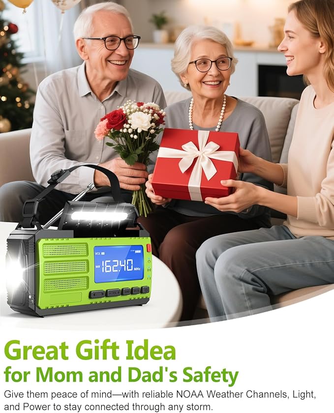 10000wAh/37000mWh Hand Crank Emergency Radio, AM FM NOAA Weather Alert Radio, Portable, Solar, 4 Charging Methods, 3-Mode Flashlight, Reading Lamp, SOS Alarm, Phone Charger for Winter Storm Emergency