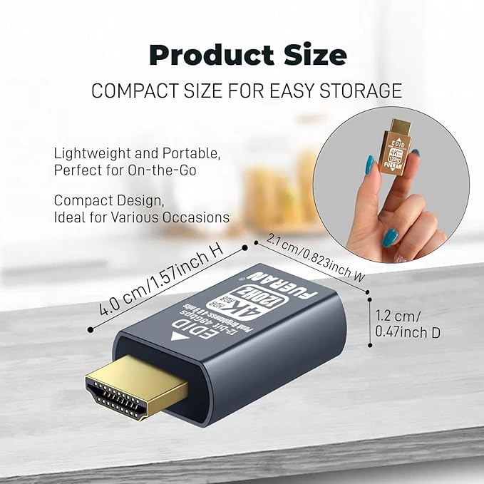 4K 120Hz HDMI 2.1 Dummy Plug – High-Resolution Virtual Display Emulator for PC, VR Headsets & Cryptocurrency Mining EDID Headless Ghost Display Adapter (4K/120Hz-HDR/12bits-9P)