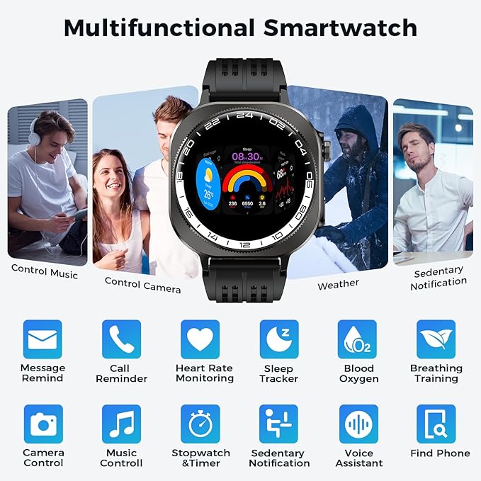 Smart Watch, 2025 AMOLED 3D 1.43" Smartwatch for Men Women (Answer/Make Call), 60 Days/Flashlight/130+ Sports, Heart Rate/Sleep Monitor, IP68 Waterproof Fitness Activity Tracker Android iOS
