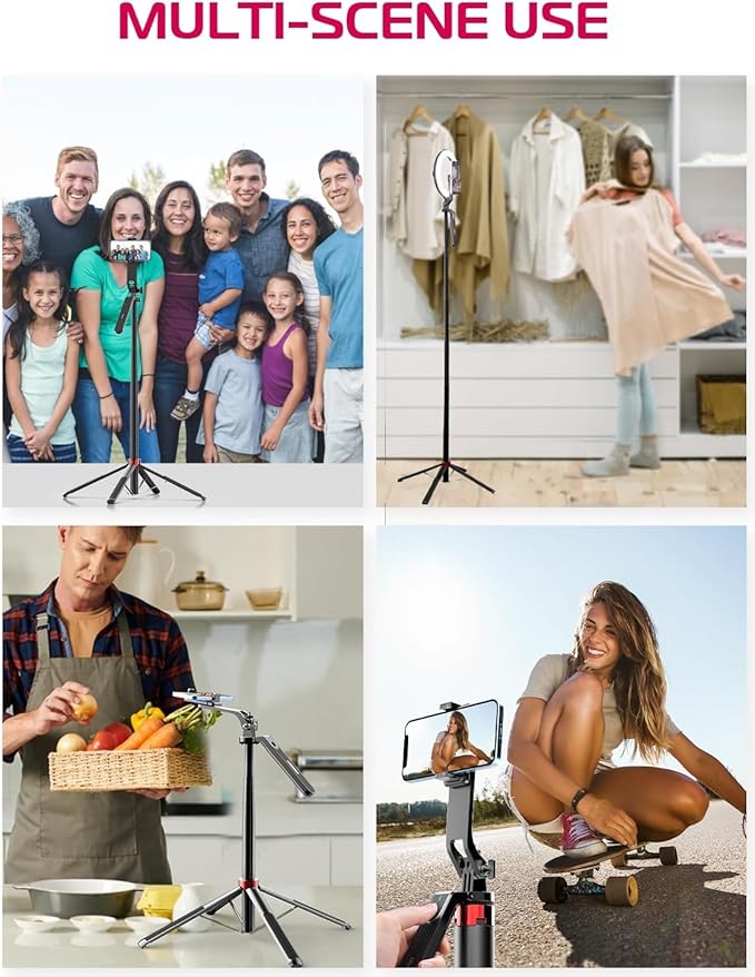 ULANZI MA09 Extendable Phone Tripod, 71" Selfie Stick Vlog Tripod Stand Quadrapod with All in 1 Phone Clip, Travel Tripods Cellphone Holder w Rechargeable Remote for iPhone Sony Canon Action Camera