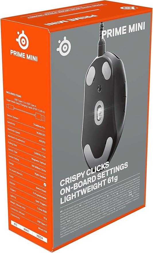SteelSeries Esports Mini FPS Gaming Mouse Ultra Light 61g – Prime Mini Edition – 5 Programmable Buttons – 18K CPI TrueMove Pro Sensor – Magnetic Optical Switches - Customizable - RGB Lighting – PC/Mac