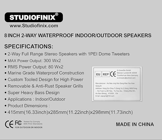 STUDIOFINIX 6.5 Inch 400W Outdoor Speakers Wired Waterproof Passive with Powerful Bass, Wall Mount Speakers for Patio Garden Poolside Home(Pair,Black) (White, 8)