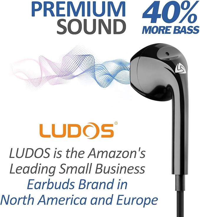 LUDOS Zenith USB C Headphones for iPhone 17 16 15 Pro Max Plus Air iPad Pro Air, 2 Years Warranty, USB-C Earbuds for Galaxy S24 S23 Ultra S22 S21 S20 A55 A54 A53, USB Type C Earphones - Black