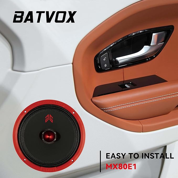 MX80E1 Midrange Loudspeaker 8" Red Bullet, 560W Max, 6 Ohms, Premium Quality Audio Door Speakers for Car or Truck Stereo Sound System, Red (2 Speaker)