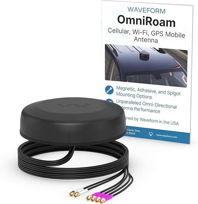 Waveform OmniRoam 6-in-1 Low-Profile Mobile Antenna – High-Performance, Rugged Fleet Antenna for Peplink, Cradlepoint, Cisco (4x4 Cellular, 2x2 WiFi)