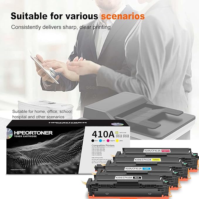 4 Pack 410A BK/C/M/Y Toner Cartridge, Replacement for HP 410A / CF411A CF412A CF413A CF410A Color Pro MFP M477fdn Color Pro MFP M477fdw Color Pro MFP M477fnw Color Pro M452dn Printer