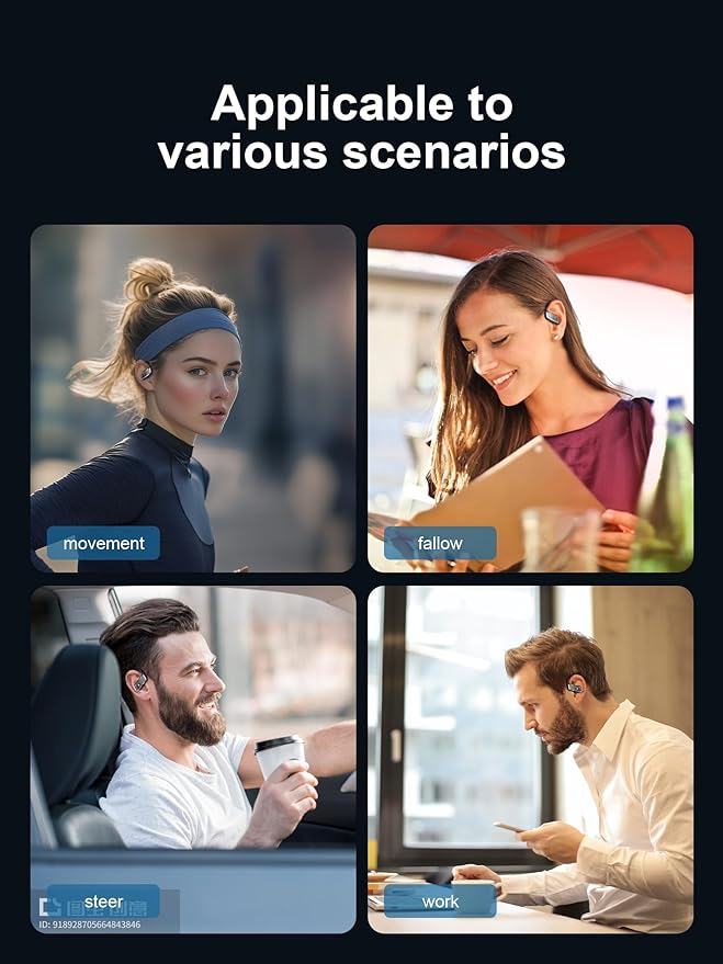 Wireless Earbuds Bluetooth 5.4 Headphones 53H Playtime Sport Earphones with LED Display,Over-Ear Buds Built in Mic in Ear Waterproof Headset for Workout Running Gaming - Black