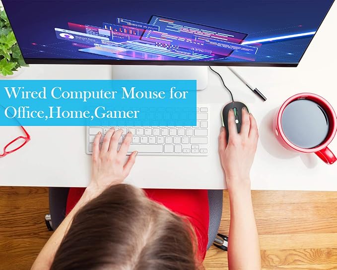 Wired Mouse, Mouse for Laptop with Easy Click for Office, Home, Gamer, 3200DPI, Programmable Buttons, USB LED Backlit Mice Wired Computer Mice Compatible with Laptop, PC, Desktop, Black