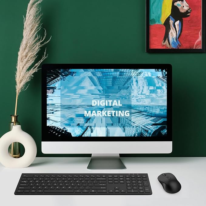 Wireless Mouse and Keyboard Combo, Full-Size Computer Keyboard with Calculator Button, 2400 Dpi Ergonomic Mouse, Ultra-Thin Cordless USB Keyboard and Mouse Set for Laptop Windows Mac - Black