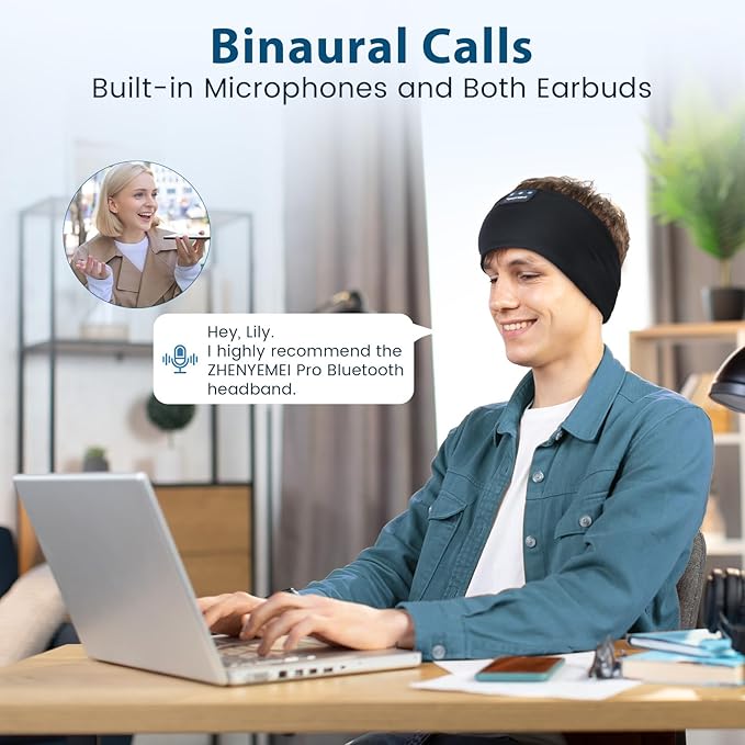 Sleep Headphones Wireless Bluetooth 5.4 Headband, Sports Earphones Sleep Earbuds with HD Stereo Speaker Microphone for Workout Jogging Yoga Insomnia Air Travel Meditation Unique Gifts Black