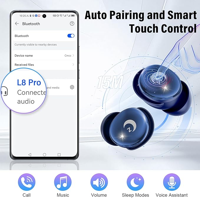 Sleep Earbuds Bluetooth 5.4 Smart Touch Screen in Ear Ear Buds, 48H Mini Sleep Headphones Small Design for Side Sleepers, Clear Calls, 5 EQ Modes, IPX7 Waterproof Earphones, Deep Blue Earbuds