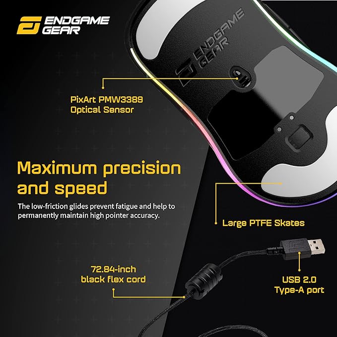 ENDGAME GEAR XM1 RGB Gaming Mouse, Programmable Mouse with 6 Buttons and 16,000 DPI, 2.75 oz., Dark Frost