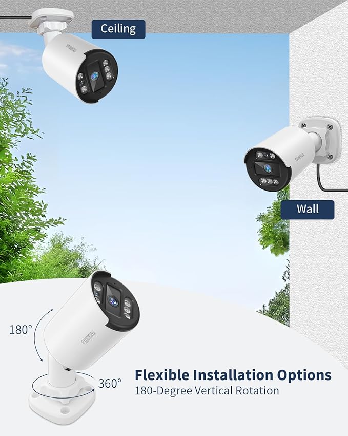 《122°Wide Angle & 80FT Night Vision》Outdoor Wired Security Camera System,CCTV Cameras Outside, Home Video Surveillance Systems