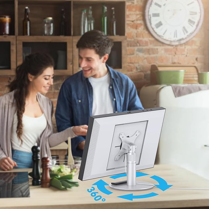 Almoz Desk Stand for Echo Show 21, Echo Show 15 (All Generations), Raises Up to 9.5" from Desk, Tilt and Swivel Mount for Alexa Echo Show 21, No Tools Required, Stable Centered Rod Design (UP-Silver)