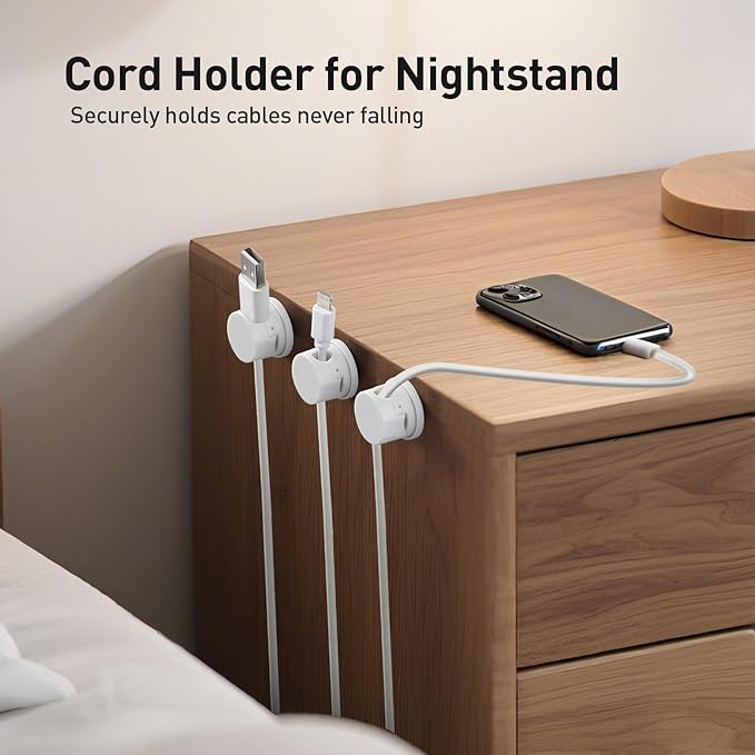 AGPTEK 8 Pack Magnetic Cable Clips, Upgraded 360° Rotatable Cord Holder Clips for Nightstand, Desk Cord Organizer Adhesive Wire Management Home Office Phone Charging Cords USB Cable Keeper (White)