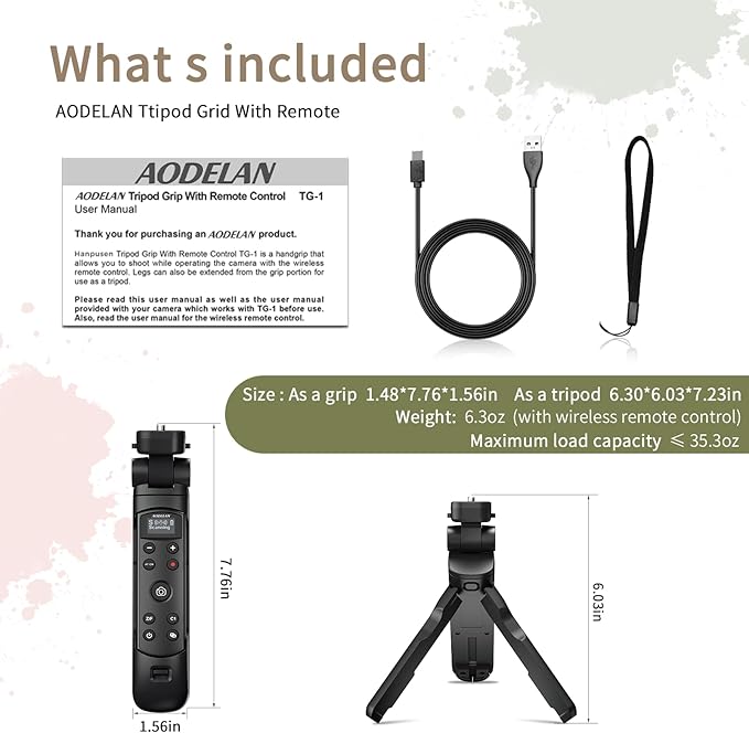 for Sony Camera Tripod with Rechargeable Shutter Release,AODELAN Shooting Grip Wireless Remote Control Handle for A7C,A7III,ZV-1,ZV-E10,ZV-1F,A6100,A6400,A6700,A7IV,RX100 VII,A9,A9 II,DSC-RX0 II