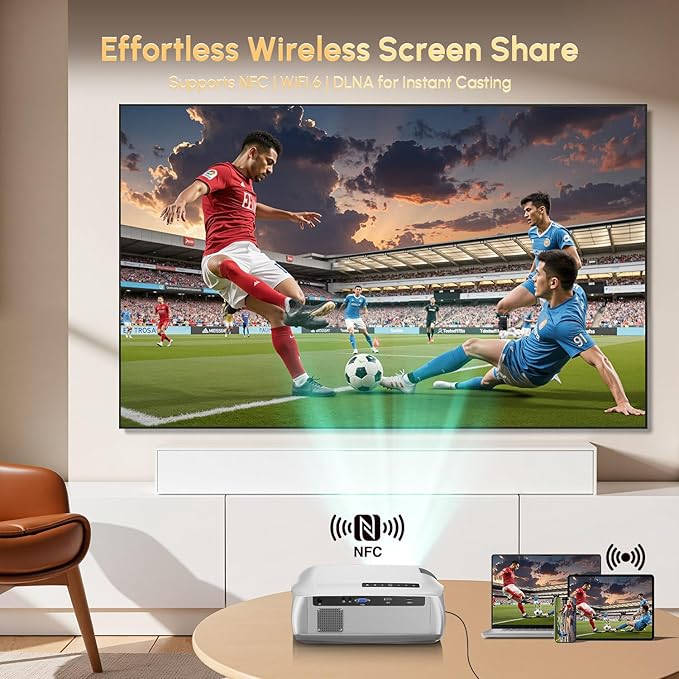 4K Home Cinema Smart Projector with HDR 10, Bluetooth, MEMC, WLAN, HDMI 2.1, NFC, Brighter True Daylight Video Projectors Streaming Apps for Outdoor Movies Gaming Office Classroom Art-tracing