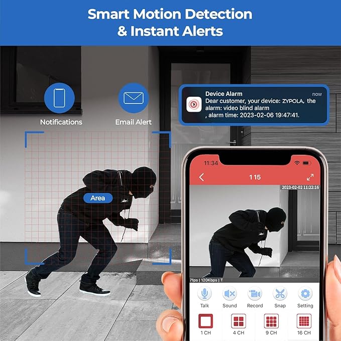 Zypola® 8 Channel Security Camera System with 500GB Hard Drive, 1080P DVR Recorder with 4 Outdoor Wired CCTV Cameras, Night Vision, Motion Detection, Remote Access via App